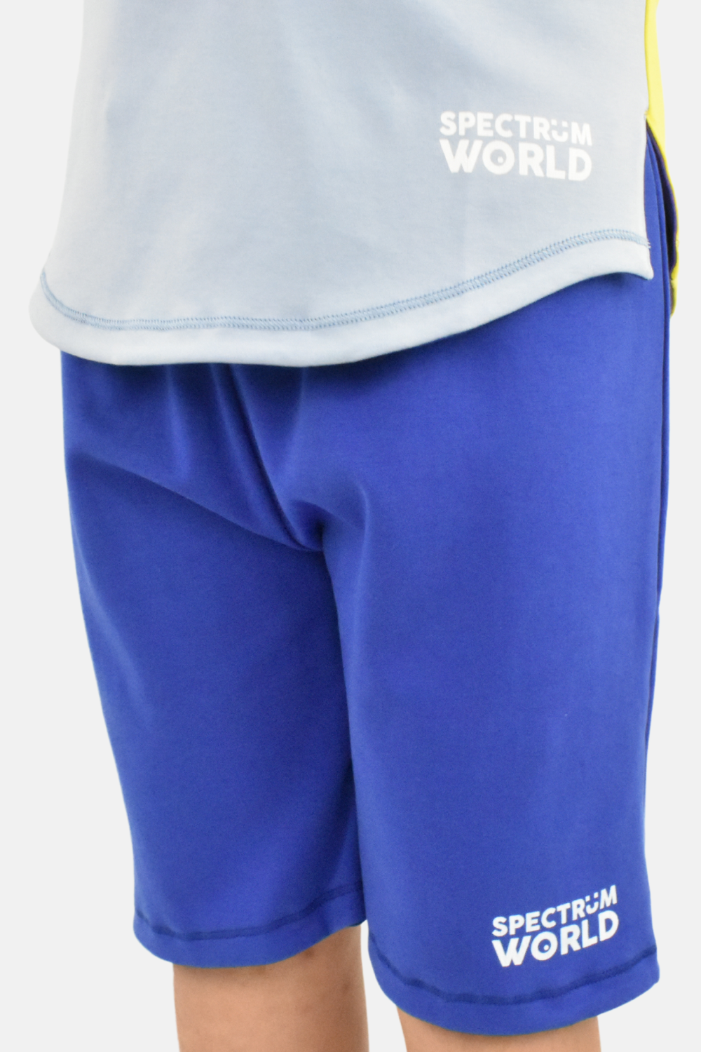 child wearing reversible ocean-print shorts, sensory-friendly design
